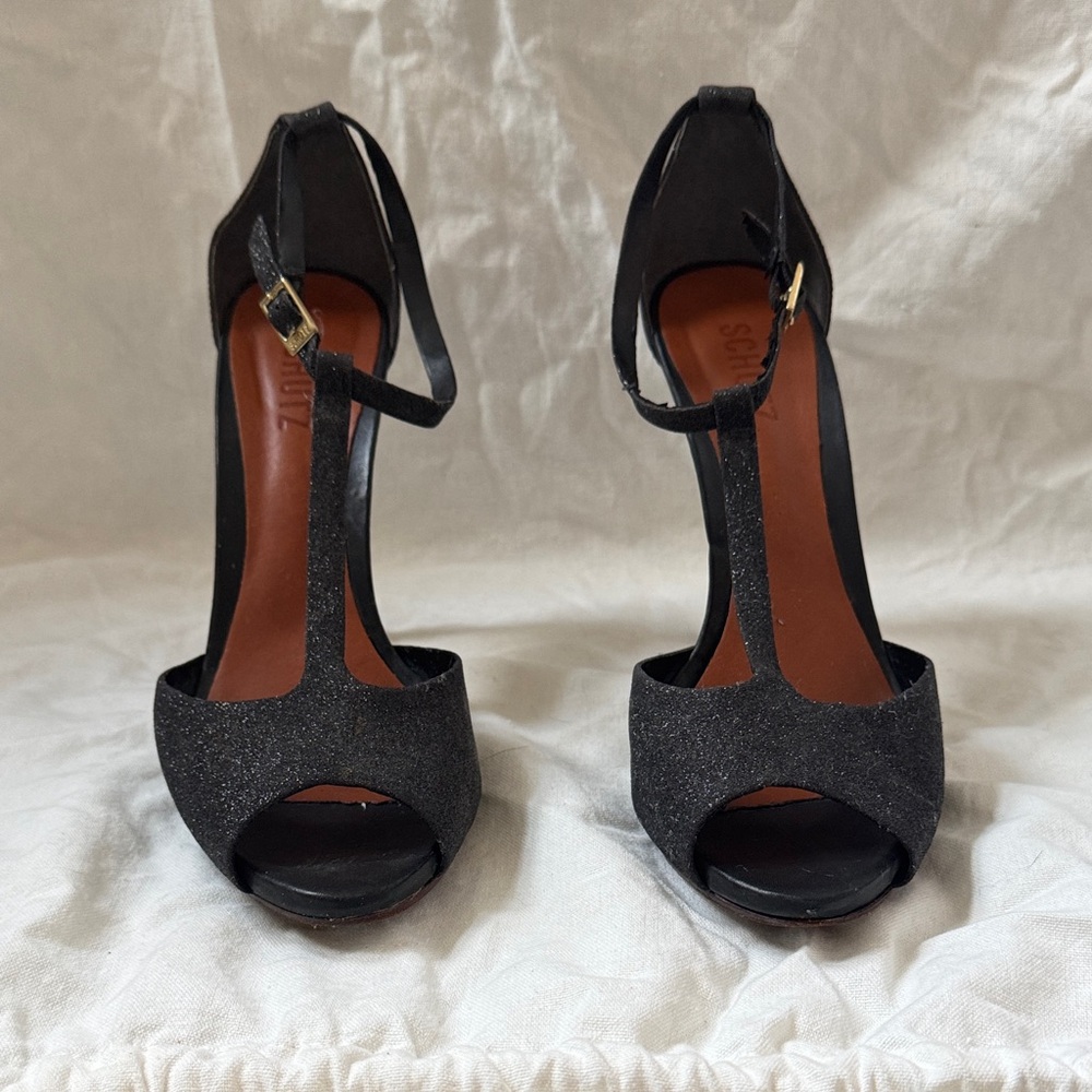 SCHUTZ Black Glitter Heels
